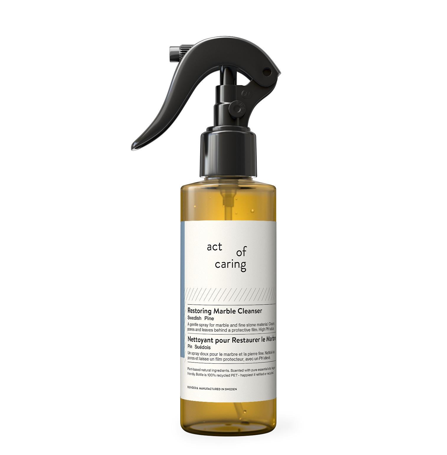 ‘Act of Caring’ restoring marble cleanser in a spray bottle.