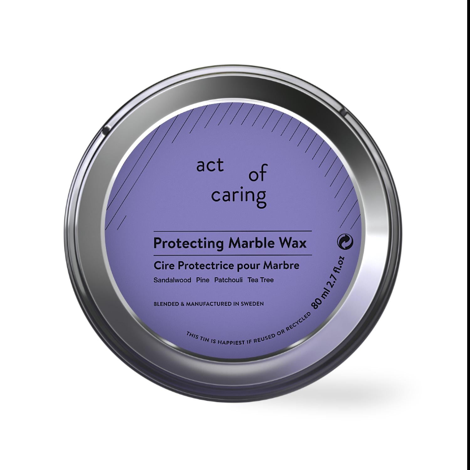 A tin of ‘Act of Caring’ Protecting Marble Wax.