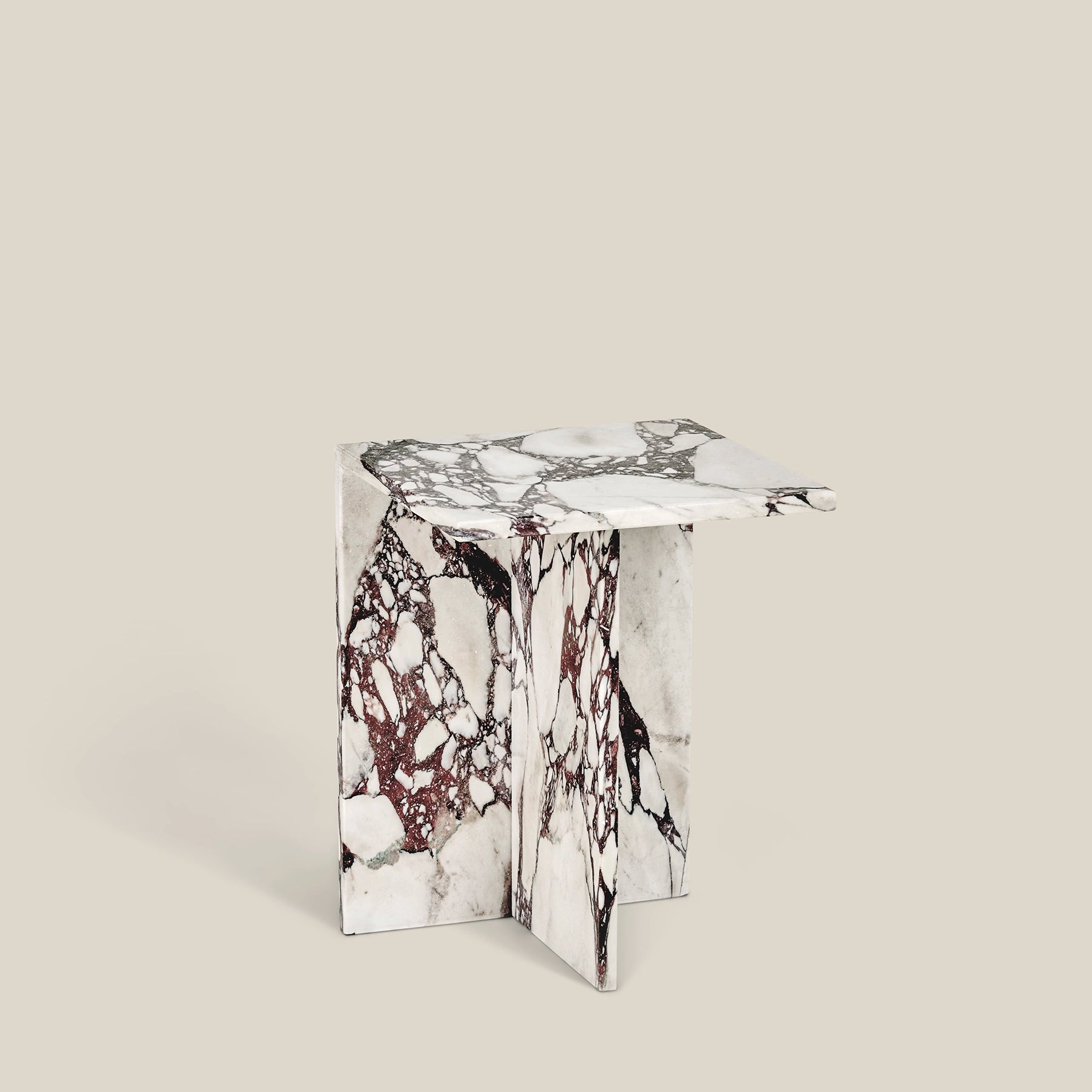 Modern Ava side table made from Arabescato Viola marble.