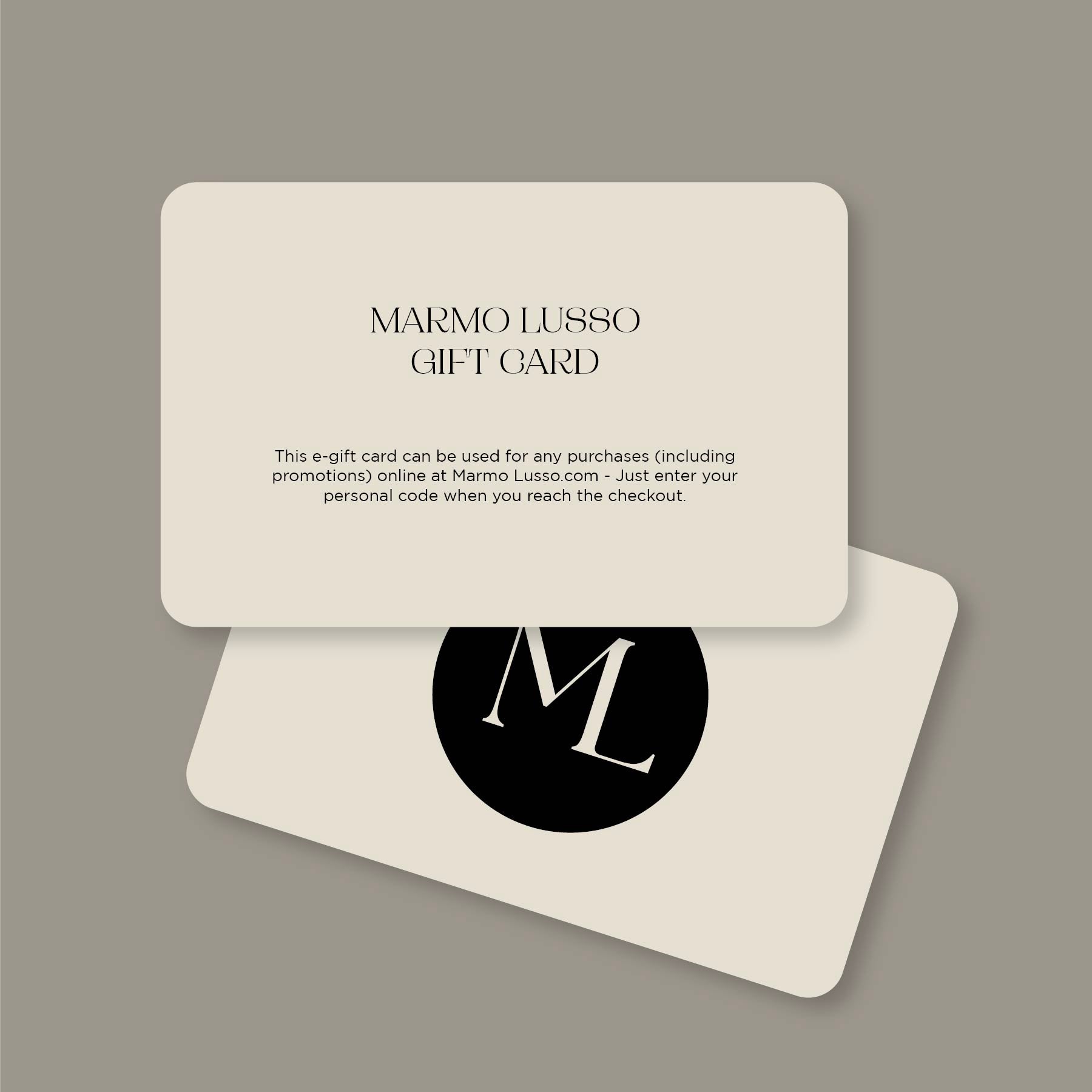 Marmo Lusso gift card which can be used for purchases and promotions.