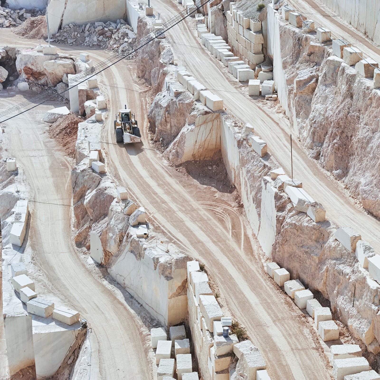 A birds eye view of the Carrara marble quarry in Italy.