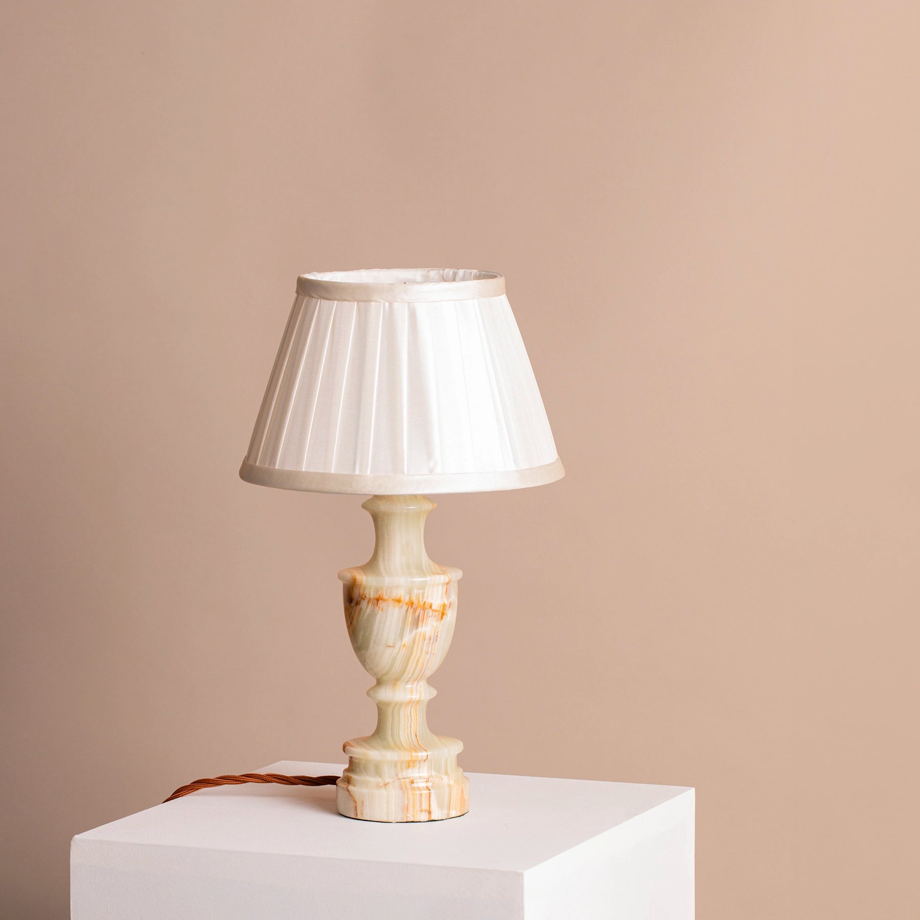 Vintage white alabaster with red flecks, table lamp - small.