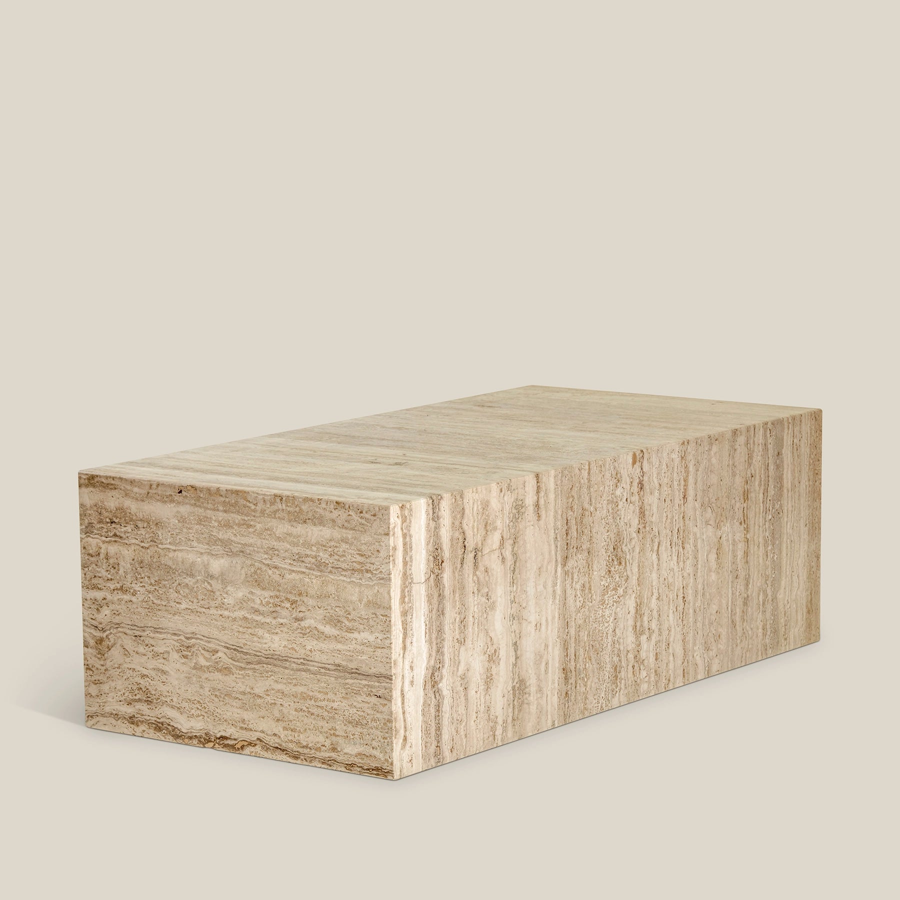 Elegant travertine marble coffee table plinth.