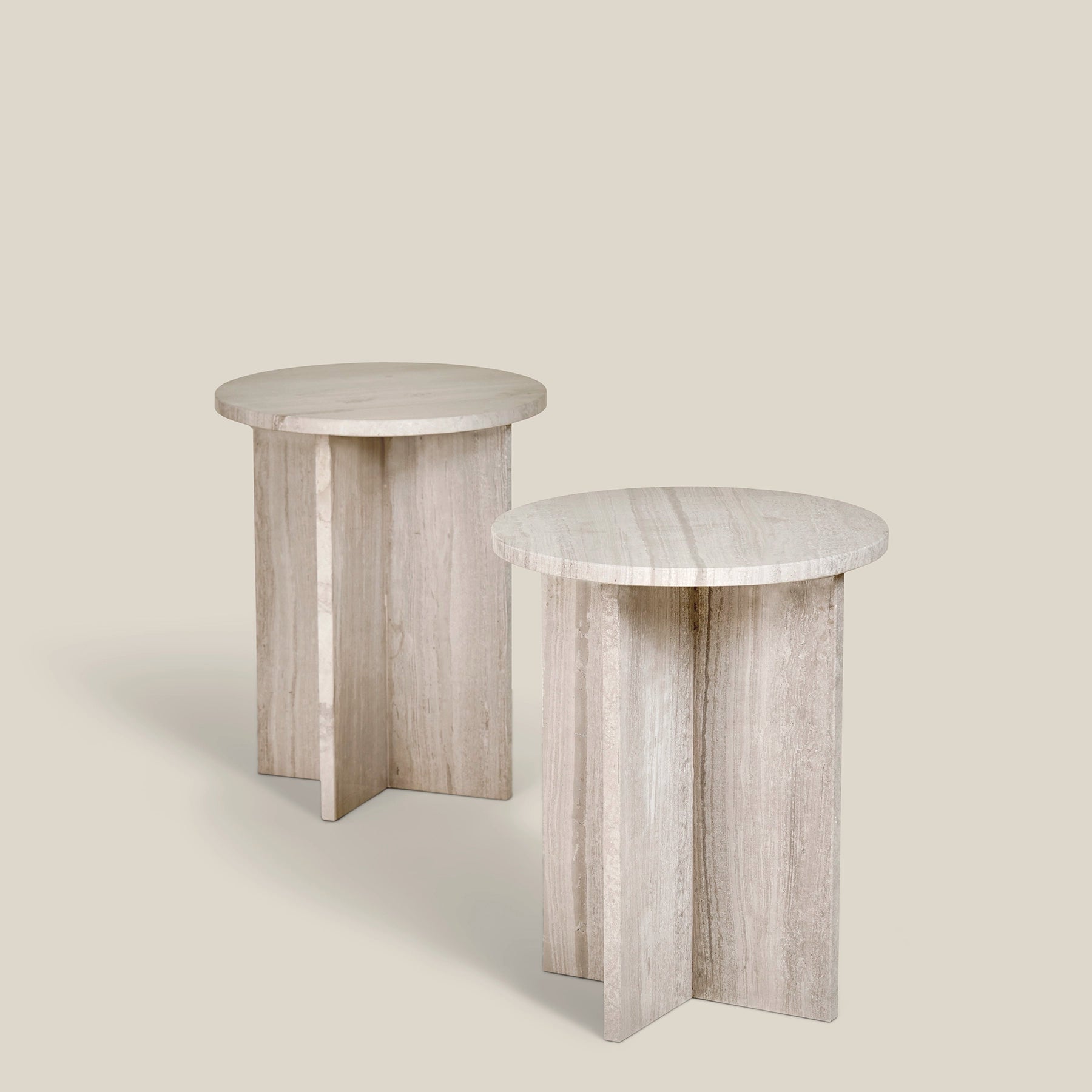 Two elegant Siena side tables made from Silk Georgette marble.